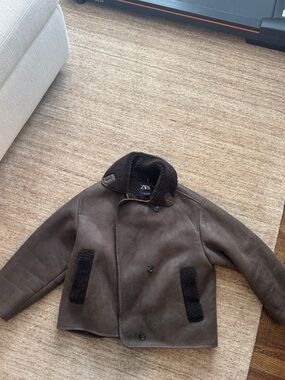 Zara Brown Faux-Suede Sherpa Jacket
